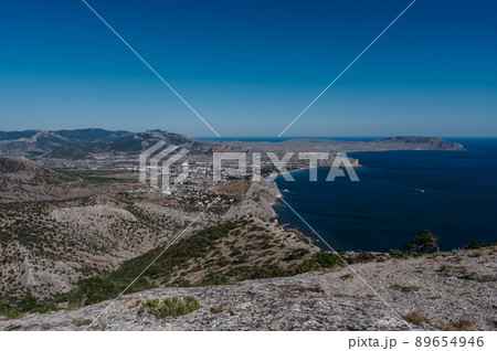View of the ancient city of Sudak and the Genoese fortress on the Black Sea coast in Crimea View of the ancient city of Sudak and the Genoese fortress on the Black Sea coast in Crimea 89654946