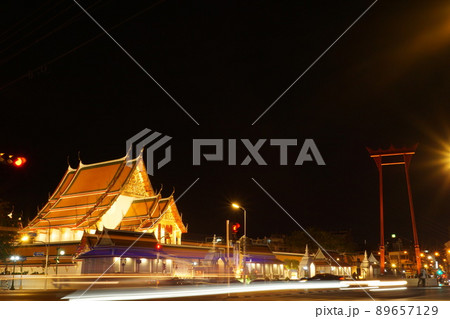Giant Swing and Wat Suthat Temple in Bangkok 89657129