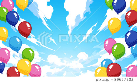アメコミ風のバルーンリリースの背景_風船と空のフレーム_16:9 アメコミ風のバルーンリリースの背景_風船と空のフレーム_16:9 89657202
