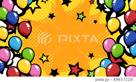 アメコミ風のバルーンリリースの背景_風船飛ばしのフレーム_16:9 89657229