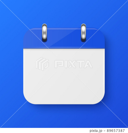 Vector 3d Realistic Simple Classic Minimalistic Calendar Icon on Blue Background. Design Template for Mockup. Paper White and Blue Calendar on Wall. Background with Icon of Calendar, Copy Space 89657387