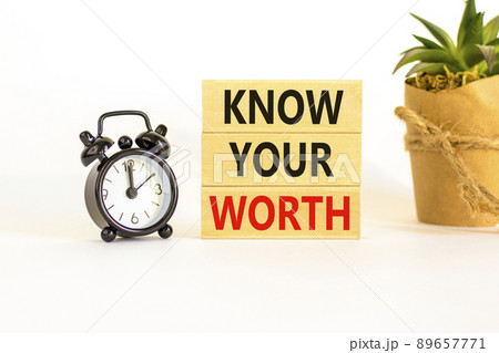 Know your worth symbol. Concept words Know your worth on wooden blocks. Black alarm clock. Beautiful white table white background. Business and know your worth concept. Copy space. Know your worth symbol. Concept words Know your worth on wooden blocks. Black alarm clock. Beautiful white table white background. Business and know your worth concept. Copy space. 89657771