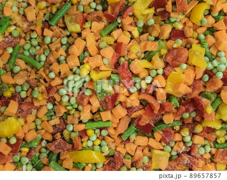 Frozen vegetable mix in a fridge in the store 89657857