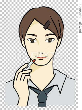 メイクをする男性の手描きイラスト リップバーム 口紅 のイラスト素材