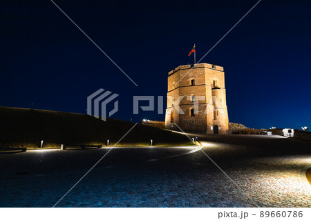 Tower Of Gediminas at night. Upper Vilnius castle complex Tower Of Gediminas at night. Upper Vilnius castle complex 89660786
