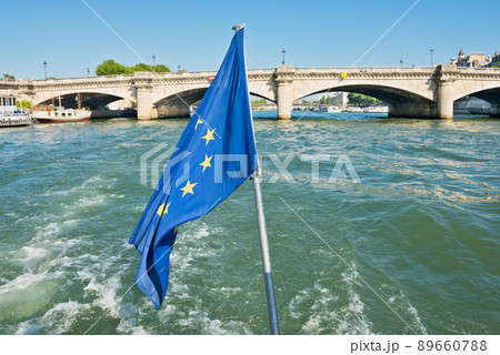Flag of European Union waving in the wind on boat Flag of European Union waving in the wind on boat 89660788