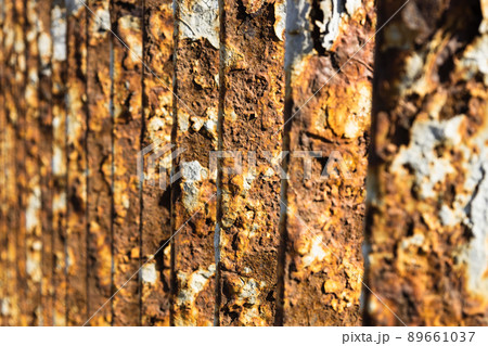 Rusty bridge railing texture background with cracked white paint Rusty bridge railing texture background with cracked white paint 89661037