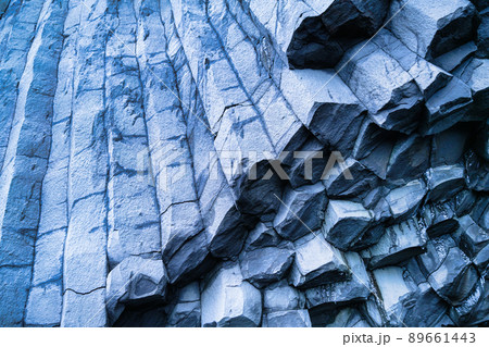Basalt stones as a background. Reynisfjara Beach, Iceland. Sharp rocks. 89661443
