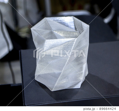 Object prototype printed on 3d printer from plastic filament close-up. Modern new prototyping technology. Additive automation manufacturing Fused deposition modeling. 3D printing technology 89664424