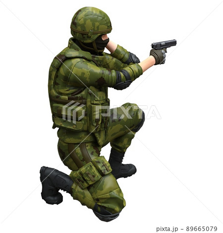 Soldier with a machine gun isolated white background 3d illustration 89665079