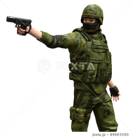 Soldier with a machine gun isolated white background 3d illustration 89665090