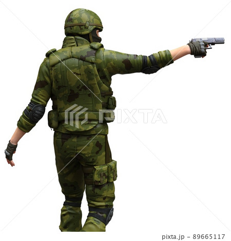 Soldier with a machine gun isolated white background 3d illustration 89665117