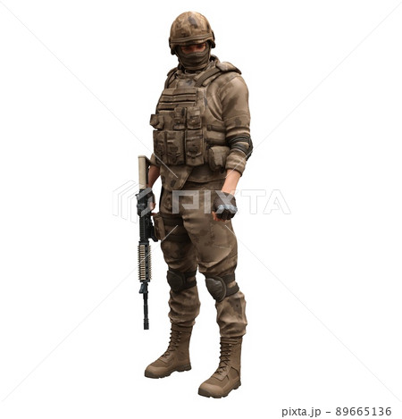 Soldier with a machine gun isolated white background 3d illustration Soldier with a machine gun isolated white background 3d illustration 89665136