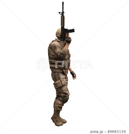 Soldier with a machine gun isolated white background 3d illustration 89665139