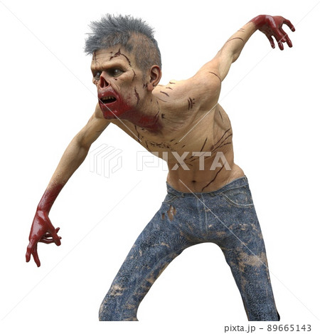 Zombie male isolated white background 3d illustration 89665143