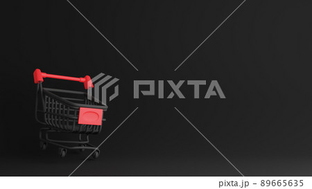 Black friday sale concept design of shopping cart on black background 3D render 89665635