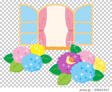 Hydrangea window side vector illustration Hydrangea window side vector illustration 89665847