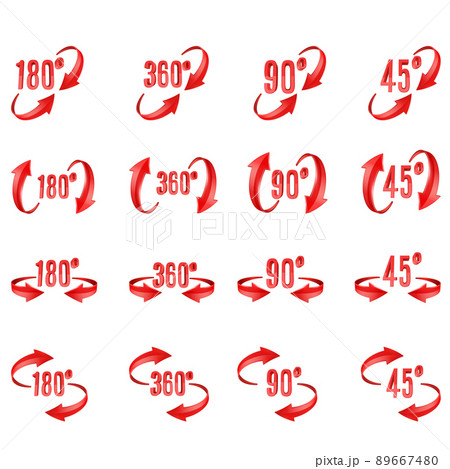 3D curve arrows and rotation angle degrees sing. 89667480