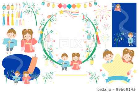 夏 七夕の催事フレームとイラストのセット 文字なしver 89668143