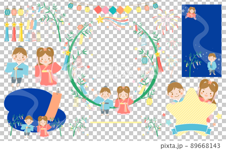 夏 七夕の催事フレームとイラストのセット 文字なしver 89668143
