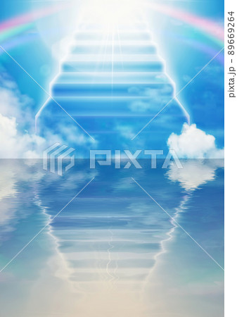 地平線から太陽へ架かる雲のはしごのイラスト 89669264
