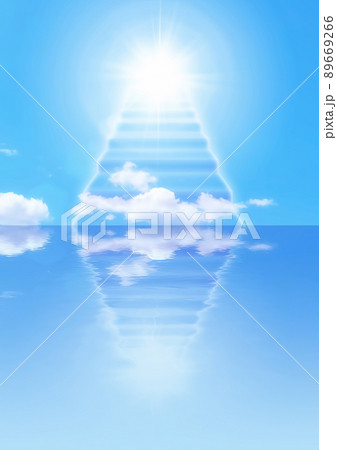 地平線から太陽へ架かる雲のはしごのイラスト 地平線から太陽へ架かる雲のはしごのイラスト 89669266