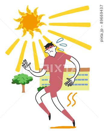 炎天下を耐えランニングしている男子学生またはアスリート　イラスト素材 89669437