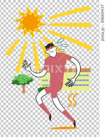 炎天下を耐えランニングしている男子学生またはアスリート　イラスト素材 89669437