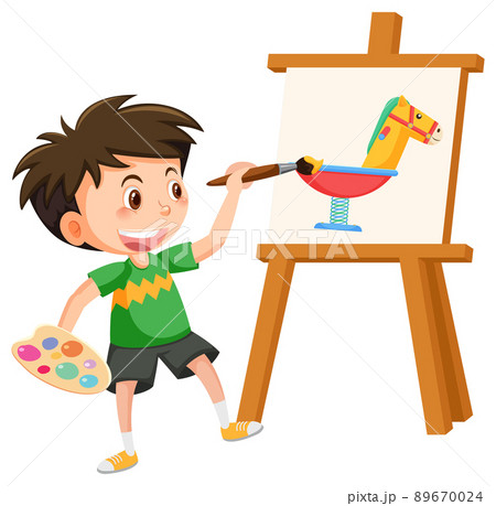 Cute boy painting on canvas 89670024
