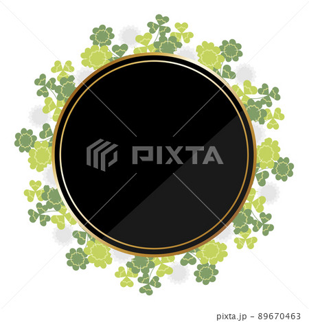 高級感のある円形フレームとクローバー　ブラック＆ゴールド 89670463