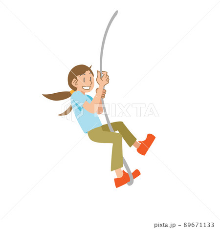 ターザンロープで遊ぶ子供のイラスト素材