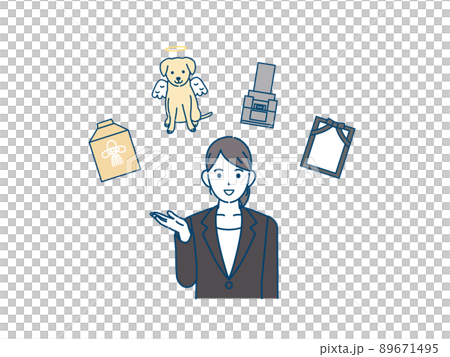 葬儀屋　葬式　お墓　火葬　動物霊園　相談　サービス　説明するスタッフの女性　葬儀の手配 89671495