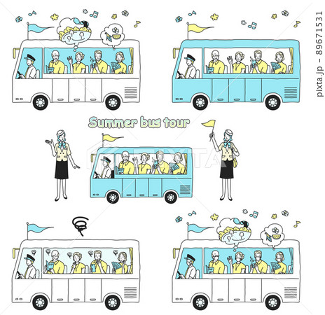 夏のシニア バス旅行のイラスト素材