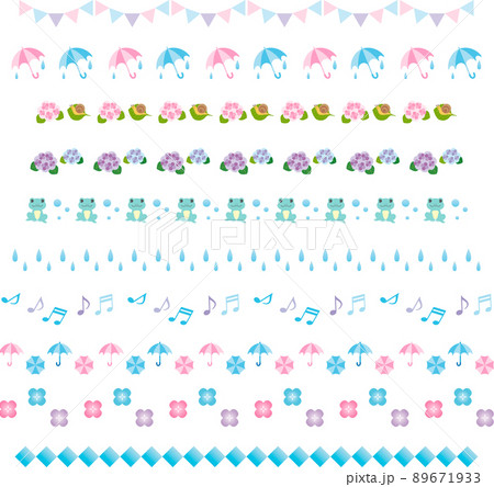 けい線 飾り罫 あしらい ライン 飾り あじさい 紫陽花 梅雨 夏 花 かわいい イラストセットのイラスト素材