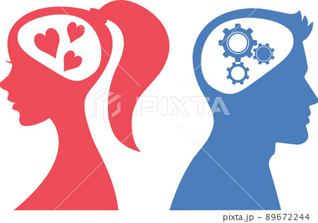 男性脳と女性脳の思考仕組みの違いシルエットイラスト 89672244