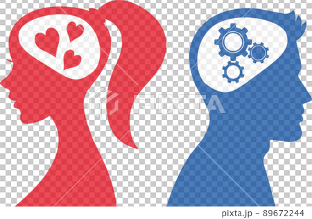 男性脳と女性脳の思考仕組みの違いシルエットイラスト 89672244