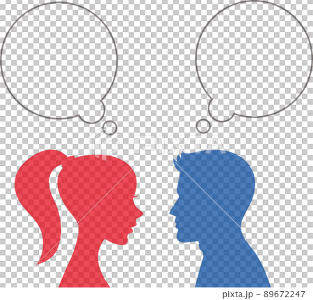 男性和女性剪影和泡泡的插圖 89672247