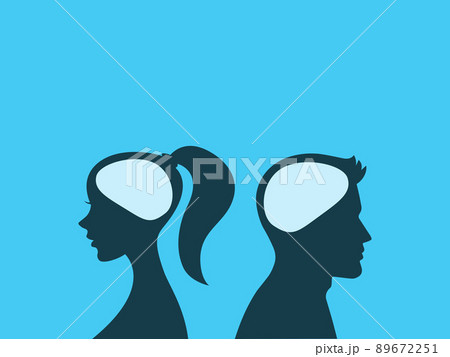 男女の横顔と空白の脳内シルエットイラスト 男女の横顔と空白の脳内シルエットイラスト 89672251