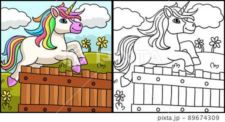 Jumping Unicorn Coloring Page Illustration Jumping Unicorn Coloring Page Illustration 89674309