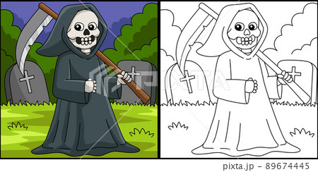 Grim Reaper Halloween Coloring Page Illustration Grim Reaper Halloween Coloring Page Illustration 89674445
