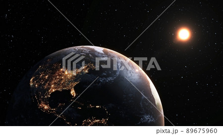 Planet earth with realistic geography surface and orbital 3D cloud atmosphere 89675960