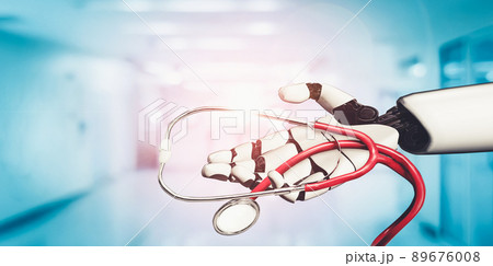 Medical artificial intelligence droid robot working in future hospital Medical artificial intelligence droid robot working in future hospital 89676008