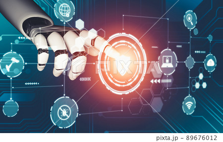 Futuristic AI thinking of droid robot artificial intelligence concept Futuristic AI thinking of droid robot artificial intelligence concept 89676012