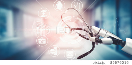 Medical artificial intelligence droid robot working in future hospital Medical artificial intelligence droid robot working in future hospital 89676016