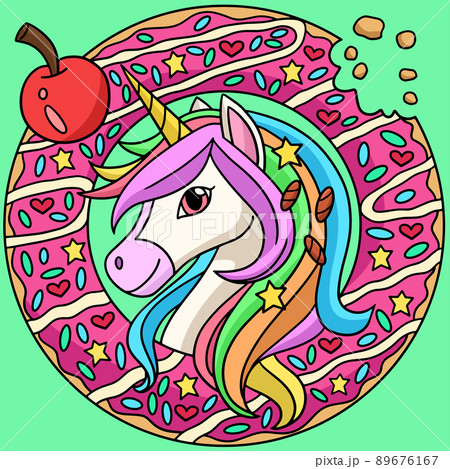 Unicorn Head In A Donut Colored Illustration 89676167