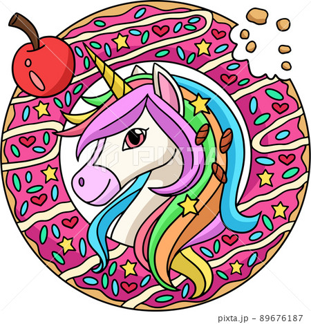 Unicorn Head In A Donut Cartoon Colored Clipart 89676187