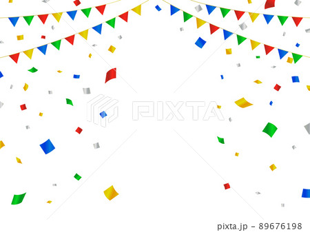 ガーランドと紙吹雪のフレーム素材／ベクター／ビビッド／赤青黄緑 89676198