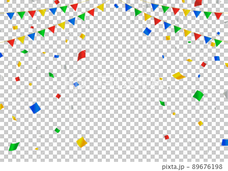 ガーランドと紙吹雪のフレーム素材／ベクター／ビビッド／赤青黄緑 89676198