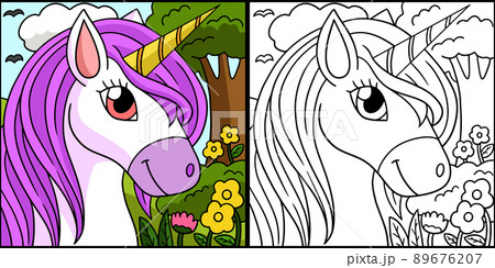 Beautiful Unicorn Coloring Page Illustration 89676207