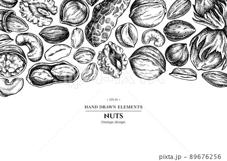 Design with black and white cashew, peanut, pistachio, etc. 89676256